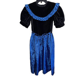 Susanne Lively Girl's Blue Gingham Taffeta Velvet sz 14 Party Holiday Dress